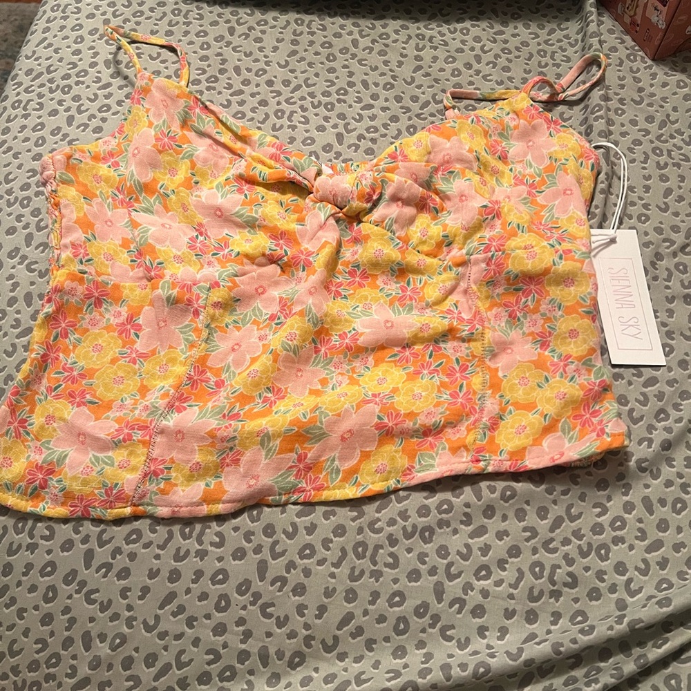 Miss Selfridge Floral Camisole in Yellow and Pink
